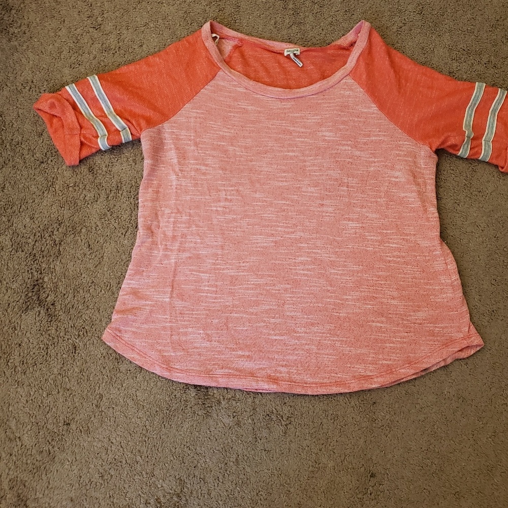 Splendid coral pink ringer t shirt top Sz L